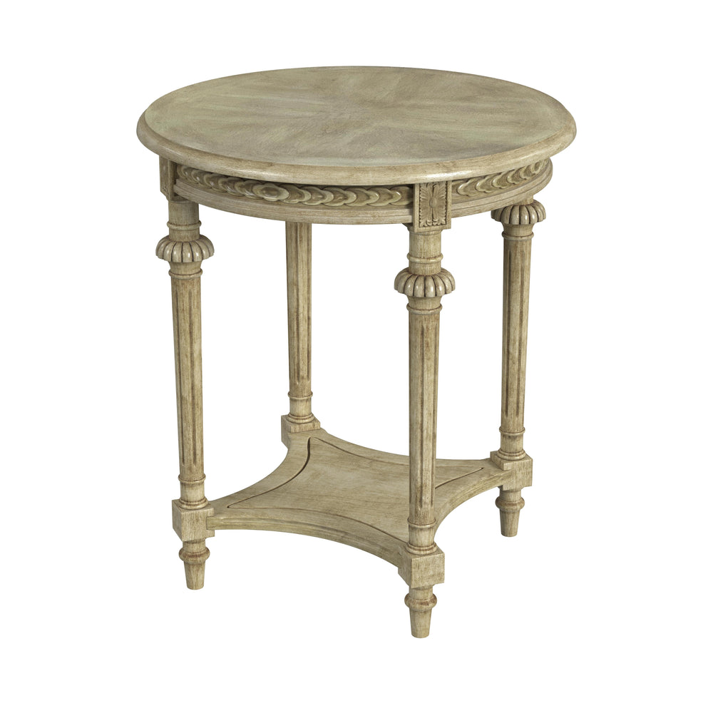 Butler Specialty Hellinger Round End Table XRT Antique Beige Rubberwood solids, MDF, Cherry Veneer 6162424-BUTLER