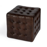 Leon Button Tufted Leather Ottoman