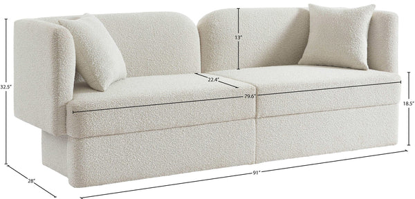 Marcel Boucle Fabric / MDF / Foam Contemporary Cream Boucle Fabric Sofa - 91" W x 28" D x 32.5" H