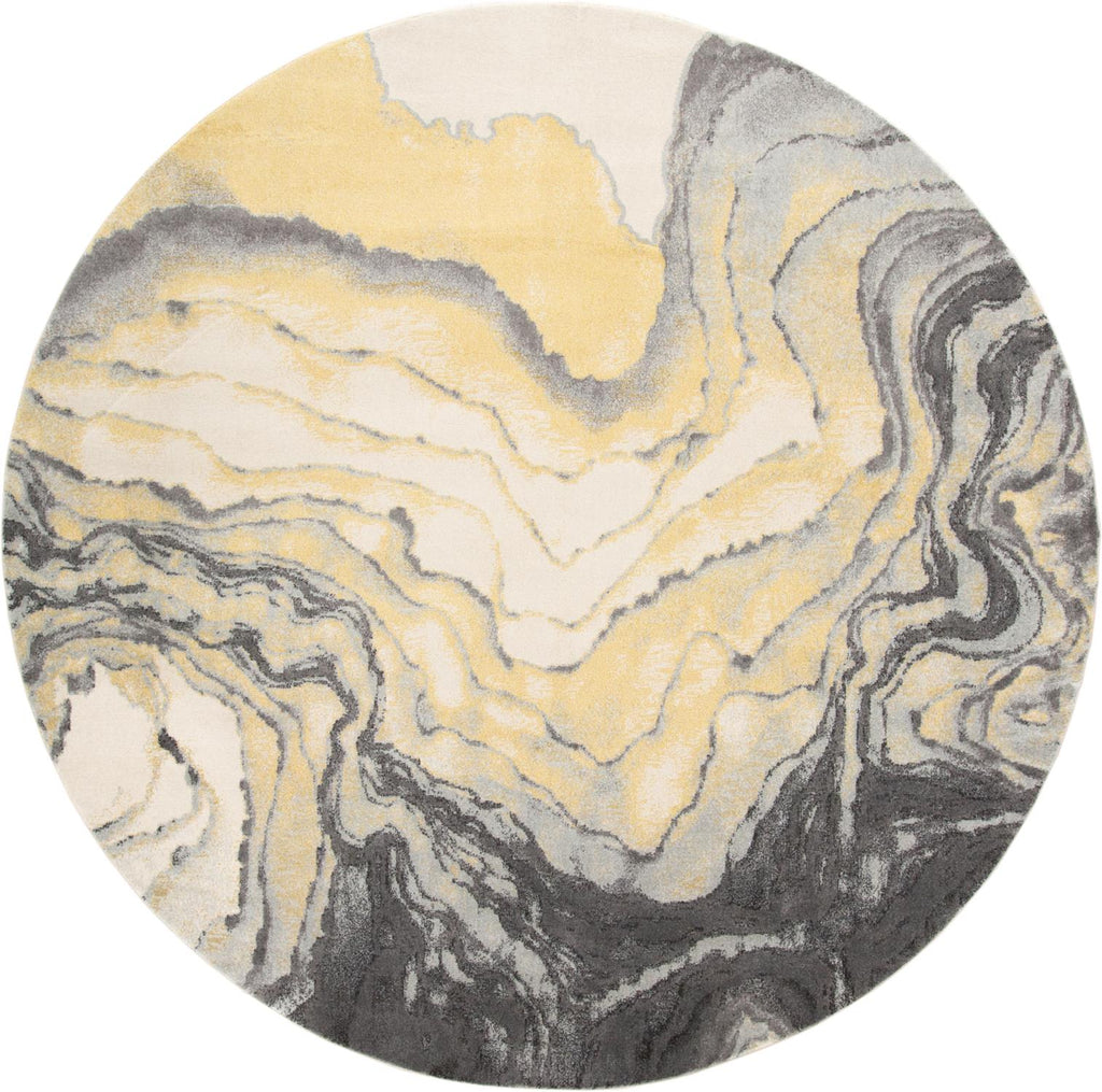 Bleecker Watercolor Effect Rug, Gragoyle Gray/Pale Yellow, 8ft x 8ft Round