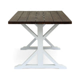 Cassia Rustic Farmhouse Acacia Wood Dining Table, Dark Brown and White Noble House