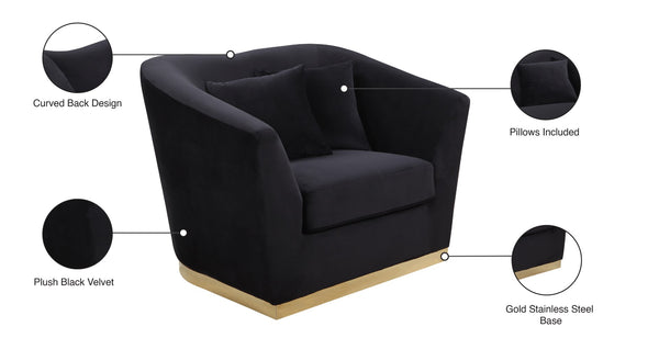 Arabella Velvet / Engineered Wood / Stainless Steel / Foam Contemporary Black Velvet Chair - 43.5" W x 35" D x 32.5" H