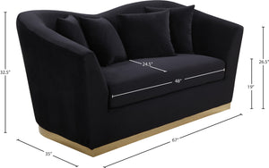 Arabella Velvet / Engineered Wood / Stainless Steel / Foam Contemporary Black Velvet Loveseat - 67" W x 35" D x 32.5" H