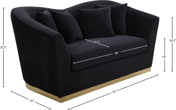 Arabella Velvet / Engineered Wood / Stainless Steel / Foam Contemporary Black Velvet Loveseat - 67" W x 35" D x 32.5" H
