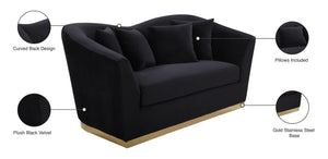 Arabella Velvet / Engineered Wood / Stainless Steel / Foam Contemporary Black Velvet Loveseat - 67" W x 35" D x 32.5" H