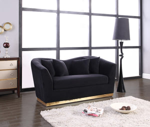 Arabella Velvet / Engineered Wood / Stainless Steel / Foam Contemporary Black Velvet Loveseat - 67" W x 35" D x 32.5" H