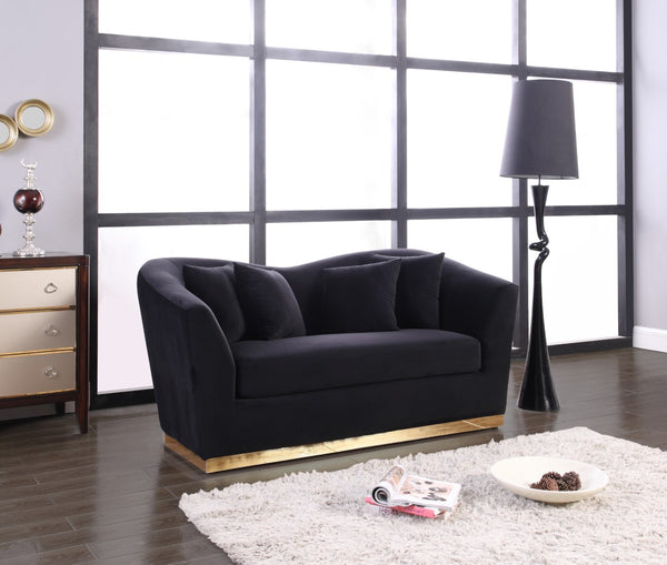 Arabella Velvet / Engineered Wood / Stainless Steel / Foam Contemporary Black Velvet Loveseat - 67" W x 35" D x 32.5" H