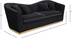 Arabella Velvet / Engineered Wood / Stainless Steel / Foam Contemporary Black Velvet Sofa - 90" W x 35" D x 32.5" H