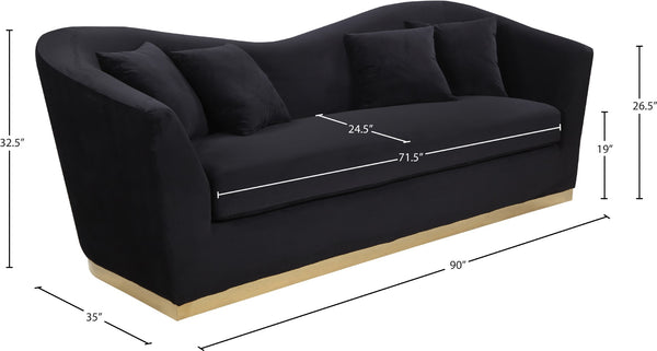 Arabella Velvet / Engineered Wood / Stainless Steel / Foam Contemporary Black Velvet Sofa - 90" W x 35" D x 32.5" H