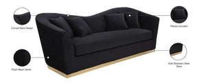 Arabella Velvet / Engineered Wood / Stainless Steel / Foam Contemporary Black Velvet Sofa - 90" W x 35" D x 32.5" H