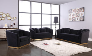 Arabella Velvet / Engineered Wood / Stainless Steel / Foam Contemporary Black Velvet Sofa - 90" W x 35" D x 32.5" H