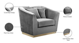 Arabella Velvet / Engineered Wood / Stainless Steel / Foam Contemporary Grey Velvet Chair - 43.5" W x 35" D x 32.5" H