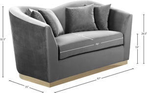 Arabella Velvet / Engineered Wood / Stainless Steel / Foam Contemporary Grey Velvet Loveseat - 67" W x 35" D x 32.5" H