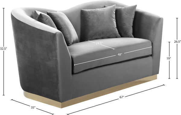 Arabella Velvet / Engineered Wood / Stainless Steel / Foam Contemporary Grey Velvet Loveseat - 67" W x 35" D x 32.5" H