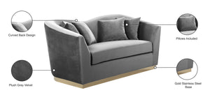 Arabella Velvet / Engineered Wood / Stainless Steel / Foam Contemporary Grey Velvet Loveseat - 67" W x 35" D x 32.5" H