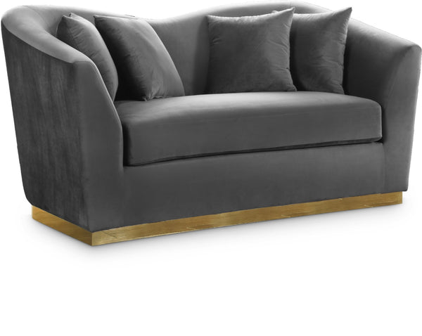 Arabella Velvet / Engineered Wood / Stainless Steel / Foam Contemporary Grey Velvet Loveseat - 67" W x 35" D x 32.5" H