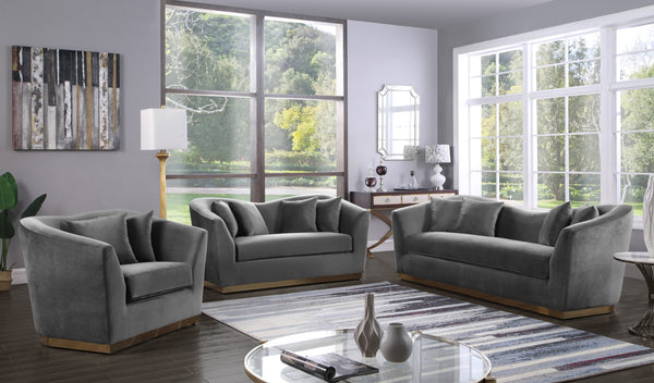Arabella Velvet / Engineered Wood / Stainless Steel / Foam Contemporary Grey Velvet Loveseat - 67" W x 35" D x 32.5" H