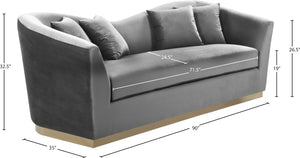 Arabella Velvet / Engineered Wood / Stainless Steel / Foam Contemporary Grey Velvet Sofa - 90" W x 35" D x 32.5" H