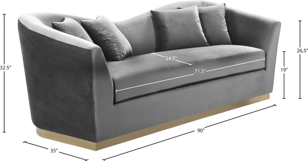 Arabella Velvet / Engineered Wood / Stainless Steel / Foam Contemporary Grey Velvet Sofa - 90" W x 35" D x 32.5" H