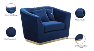 Arabella Velvet / Engineered Wood / Stainless Steel / Foam Contemporary Navy Velvet Chair - 43.5" W x 35" D x 32.5" H
