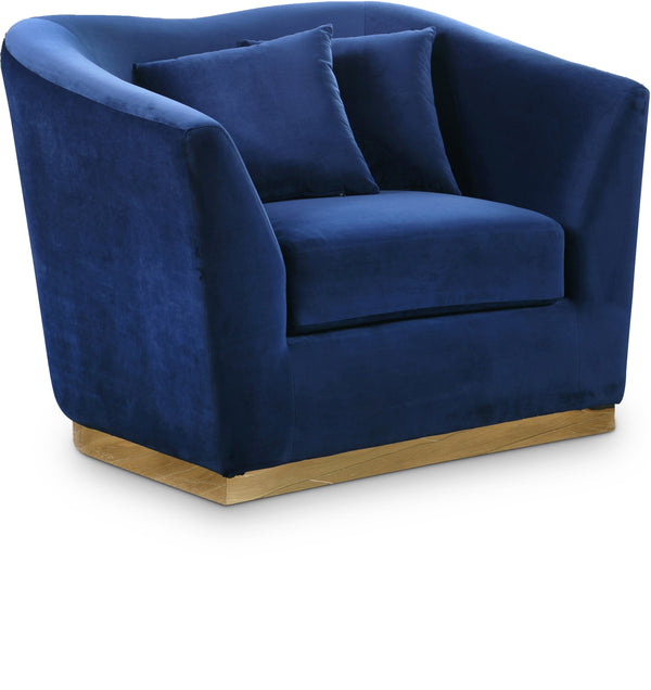 Arabella Velvet / Engineered Wood / Stainless Steel / Foam Contemporary Navy Velvet Chair - 43.5" W x 35" D x 32.5" H