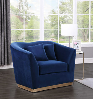 Arabella Velvet / Engineered Wood / Stainless Steel / Foam Contemporary Navy Velvet Chair - 43.5" W x 35" D x 32.5" H