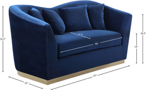 Arabella Velvet / Engineered Wood / Stainless Steel / Foam Contemporary Navy Velvet Loveseat - 67" W x 35" D x 32.5" H