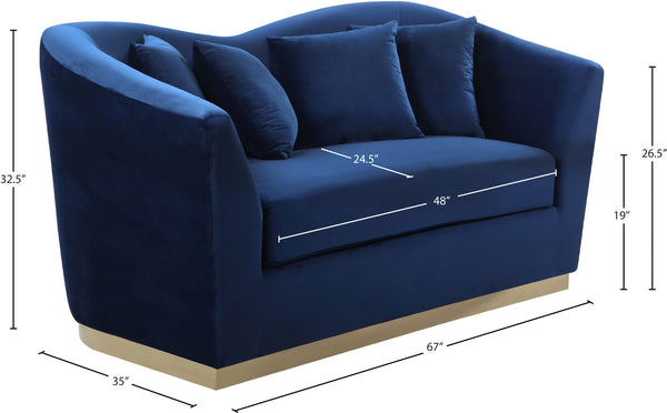 Arabella Velvet / Engineered Wood / Stainless Steel / Foam Contemporary Navy Velvet Loveseat - 67" W x 35" D x 32.5" H
