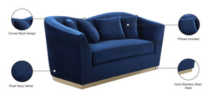Arabella Velvet / Engineered Wood / Stainless Steel / Foam Contemporary Navy Velvet Loveseat - 67" W x 35" D x 32.5" H