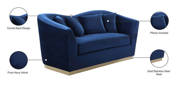 Arabella Velvet / Engineered Wood / Stainless Steel / Foam Contemporary Navy Velvet Loveseat - 67" W x 35" D x 32.5" H