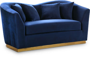 Arabella Velvet / Engineered Wood / Stainless Steel / Foam Contemporary Navy Velvet Loveseat - 67" W x 35" D x 32.5" H