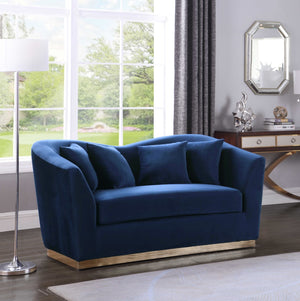 Arabella Velvet / Engineered Wood / Stainless Steel / Foam Contemporary Navy Velvet Loveseat - 67" W x 35" D x 32.5" H