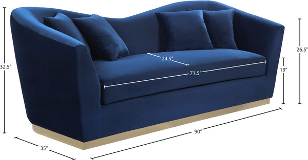 Arabella Velvet / Engineered Wood / Stainless Steel / Foam Contemporary Navy Velvet Sofa - 90" W x 35" D x 32.5" H