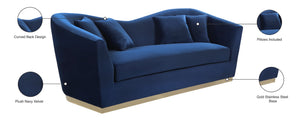 Arabella Velvet / Engineered Wood / Stainless Steel / Foam Contemporary Navy Velvet Sofa - 90" W x 35" D x 32.5" H