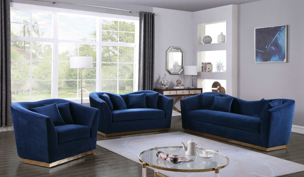 Arabella Velvet / Engineered Wood / Stainless Steel / Foam Contemporary Navy Velvet Sofa - 90" W x 35" D x 32.5" H