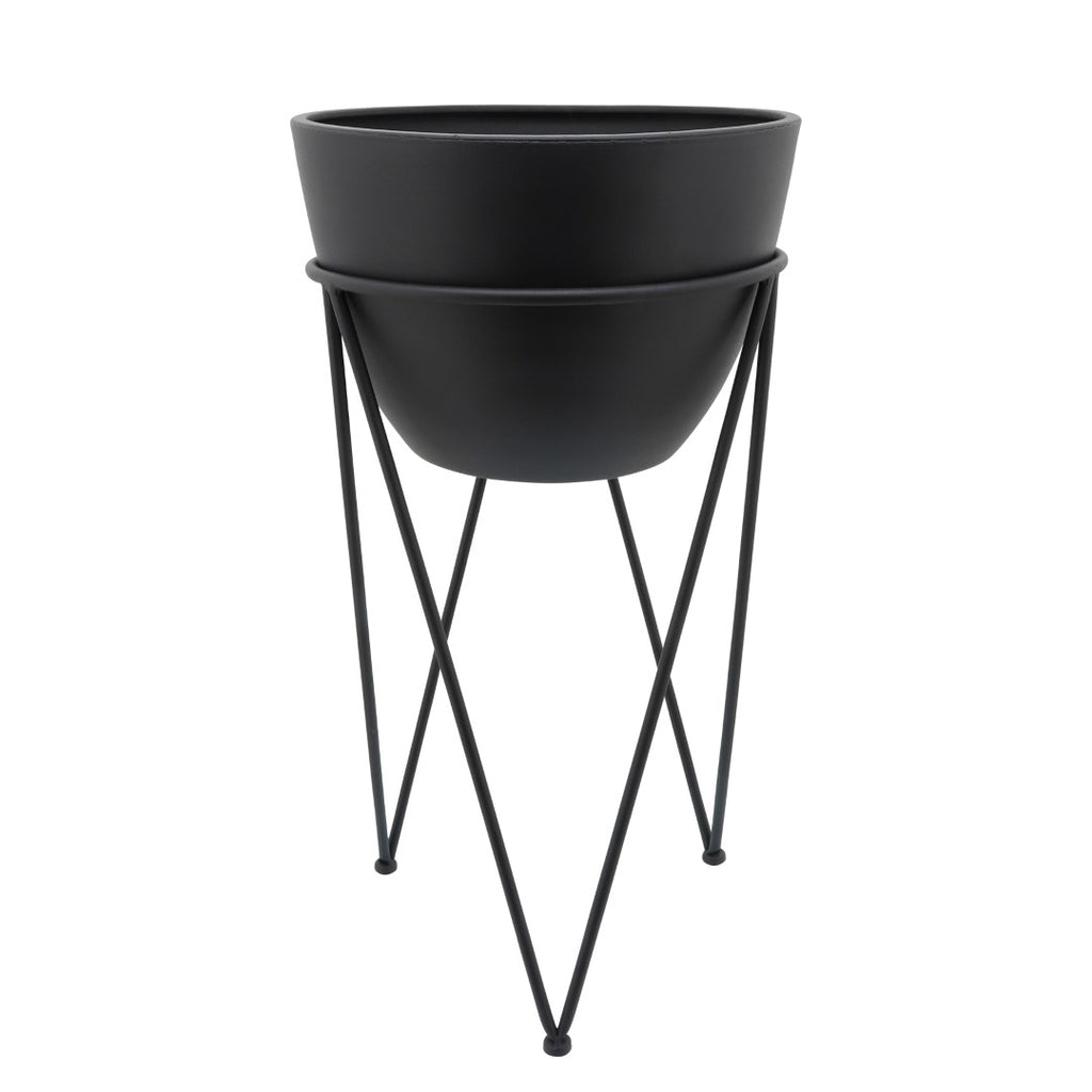 Sagebrook Home Contemporary Metal 14" Planter In Stand, Black 16238 Black Iron