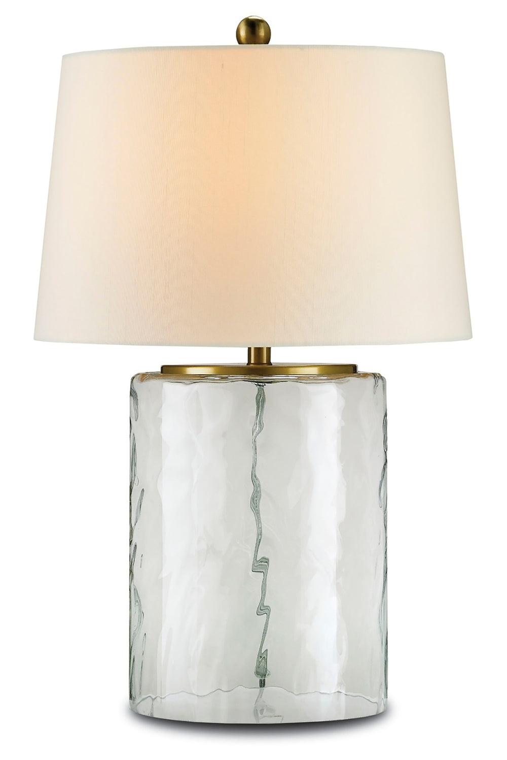 Oscar Table Lamp - Elegant Watery Glass Design with Polished Brass Accents and Off-White Shade