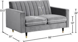 Lola Velvet / Engineered Wood / Foam Contemporary Grey Velvet Loveseat - 60" W x 35" D x 33.5" H