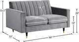 Lola Velvet / Engineered Wood / Foam Contemporary Grey Velvet Loveseat - 60" W x 35" D x 33.5" H