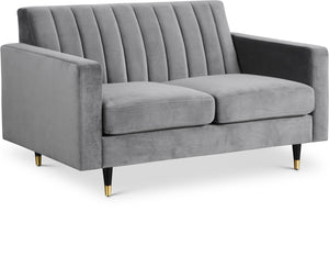 Lola Velvet / Engineered Wood / Foam Contemporary Grey Velvet Loveseat - 60" W x 35" D x 33.5" H