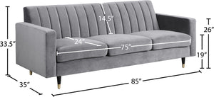 Lola Velvet / Engineered Wood / Foam Contemporary Grey Velvet Sofa - 85" W x 35" D x 33.5" H