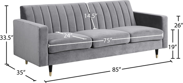 Lola Velvet / Engineered Wood / Foam Contemporary Grey Velvet Sofa - 85" W x 35" D x 33.5" H