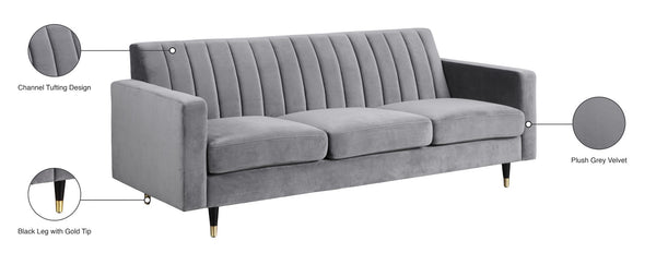 Lola Velvet / Engineered Wood / Foam Contemporary Grey Velvet Sofa - 85" W x 35" D x 33.5" H