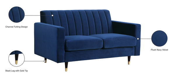 Lola Velvet / Engineered Wood / Foam Contemporary Navy Velvet Loveseat - 60" W x 35" D x 33.5" H