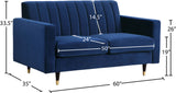 Lola Velvet / Engineered Wood / Foam Contemporary Navy Velvet Loveseat - 60" W x 35" D x 33.5" H