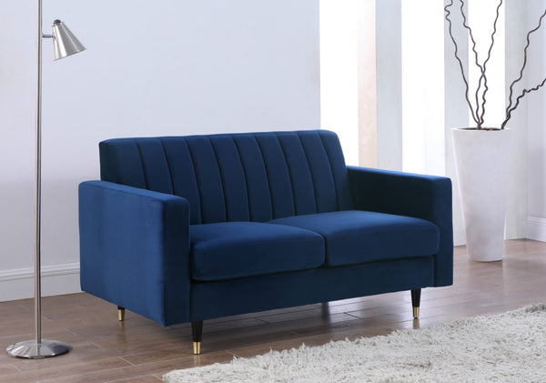 Lola Velvet / Engineered Wood / Foam Contemporary Navy Velvet Loveseat - 60" W x 35" D x 33.5" H