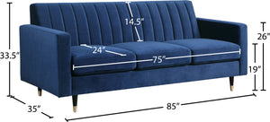 Lola Velvet / Engineered Wood / Foam Contemporary Navy Velvet Sofa - 85" W x 35" D x 33.5" H