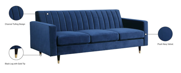 Lola Velvet / Engineered Wood / Foam Contemporary Navy Velvet Sofa - 85" W x 35" D x 33.5" H