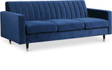 Lola Velvet / Engineered Wood / Foam Contemporary Navy Velvet Sofa - 85" W x 35" D x 33.5" H