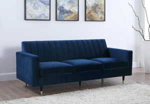 Lola Velvet / Engineered Wood / Foam Contemporary Navy Velvet Sofa - 85" W x 35" D x 33.5" H
